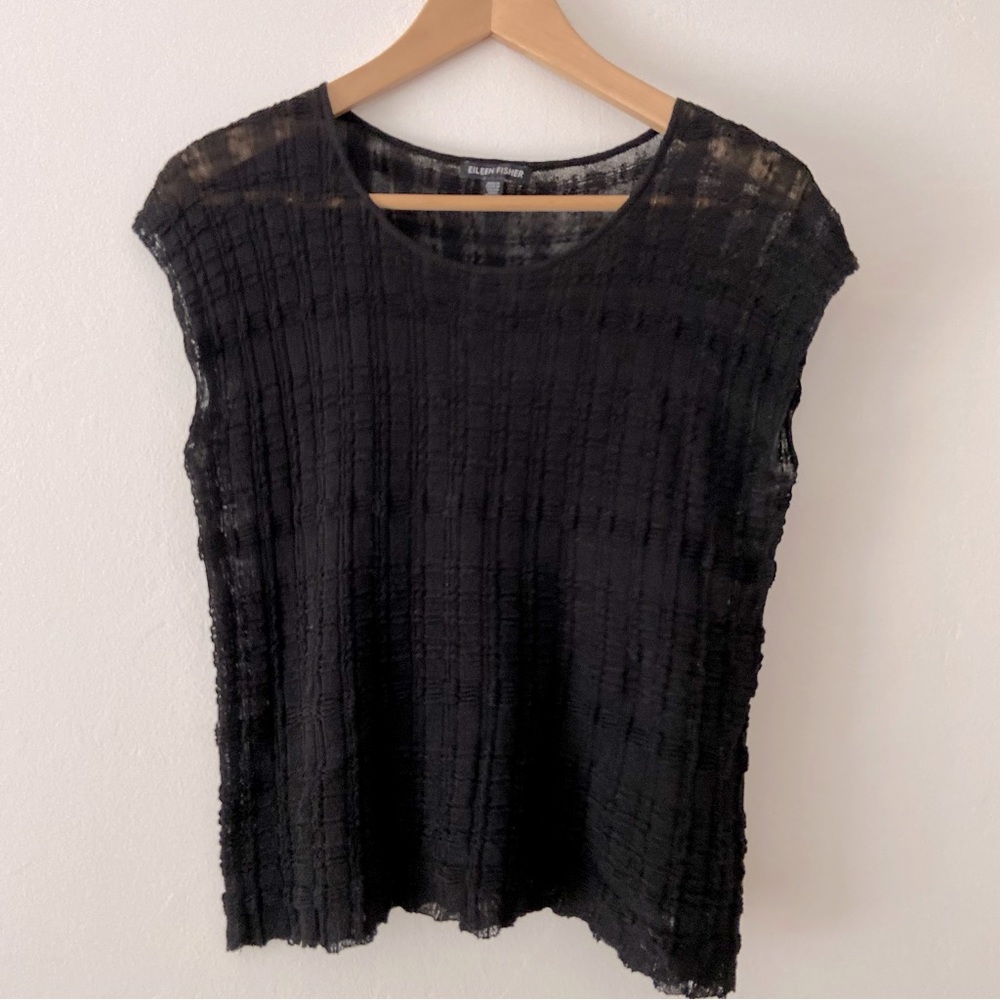 Eileen Fisher Black Sheer Hemp Tee